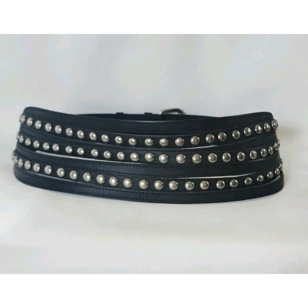 Page D New York Wide Leather Studded Waist Belt Black Panel Corset Belt L 37-41